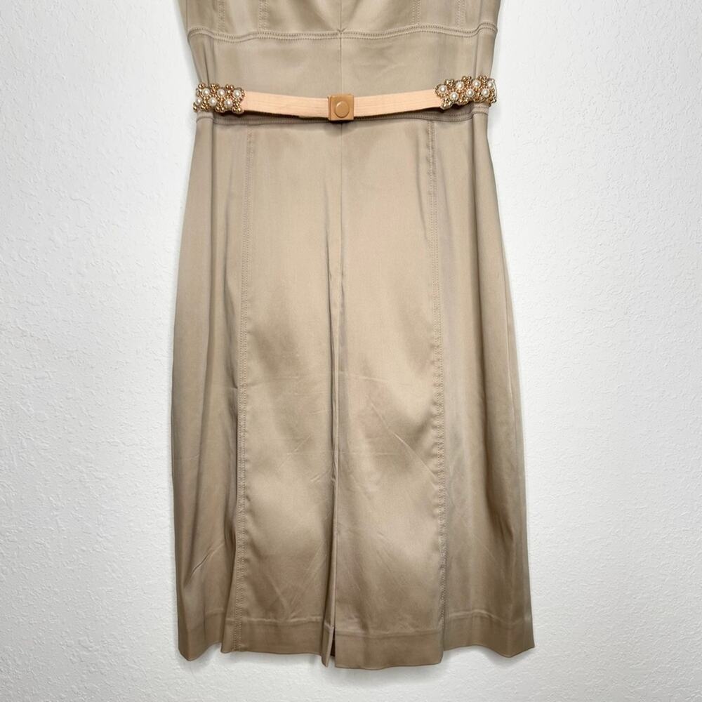 Kay Unger Champagne Satin Embellished Pearl Belt Sleeveless Midi Dress Size 12 - Picture 8 of 10